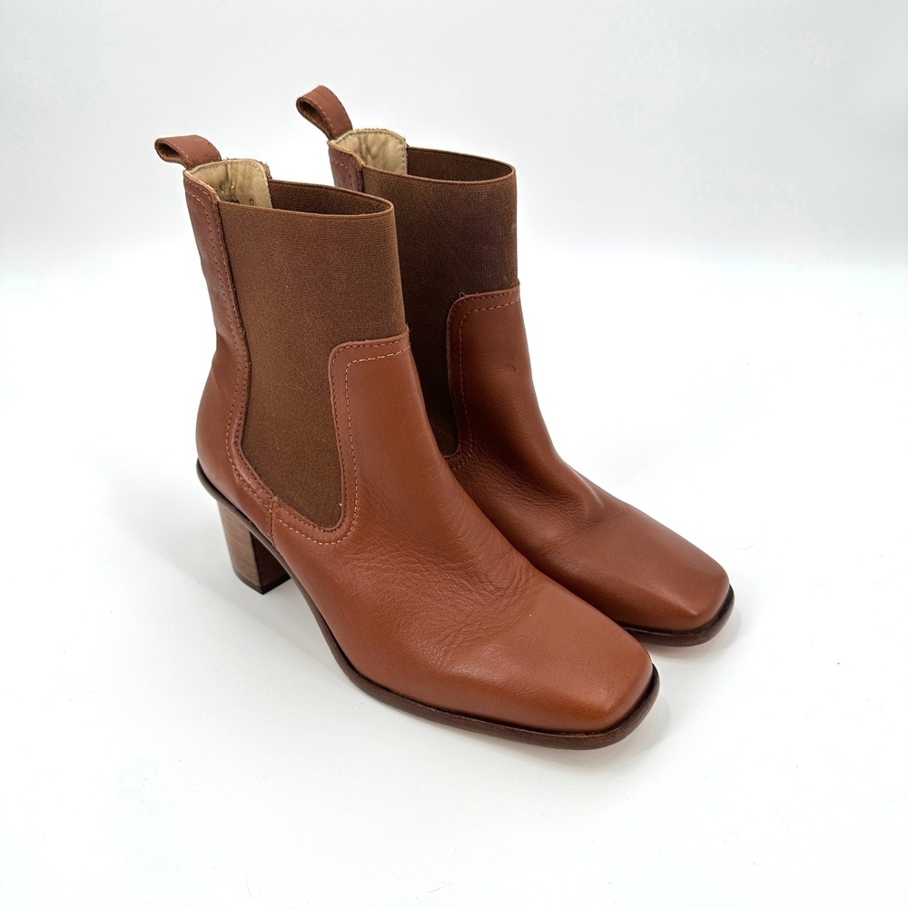Portland Leather Goods Patina Vero Brown Leather Chelsea Square Ankle Boots 8.5 - Picture 2 of 9